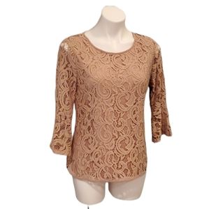 Anthropologie Andrianna Papell Pink Lace Shirt